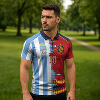 Custom Argentina and Spain Zipper Polo Shirt 2026 Battle Finalissima