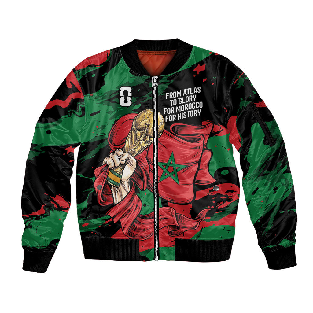 Personalized Morocco From Atlas To Victory Sleeve Zip Bomber Jacket Atlas Lions World Football Supporter Edition