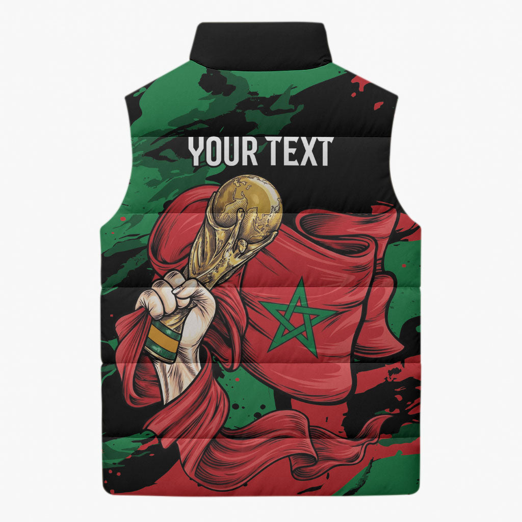 Personalized Morocco From Atlas To Victory Sleeveless Puffer Jacket Atlas Lions World Football Supporter Edition