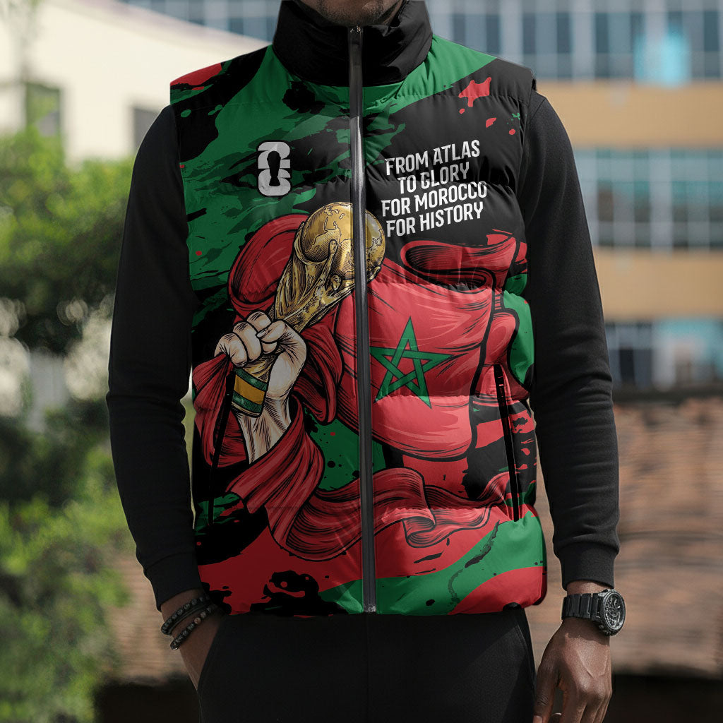 Personalized Morocco From Atlas To Victory Sleeveless Puffer Jacket Atlas Lions World Football Supporter Edition