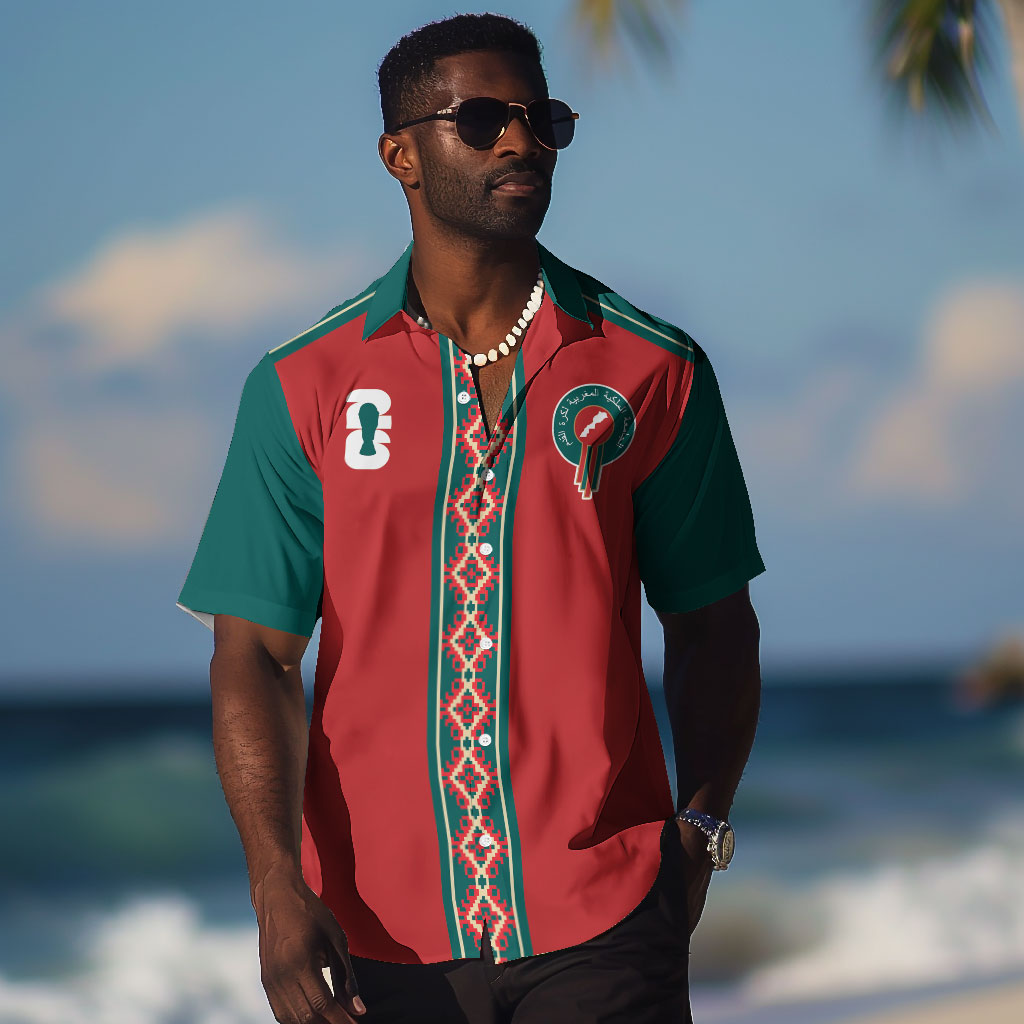 Custom Morocco Heritage Zellige Pattern Hawaiian Shirt Atlas Lions World Football Supporter Edition