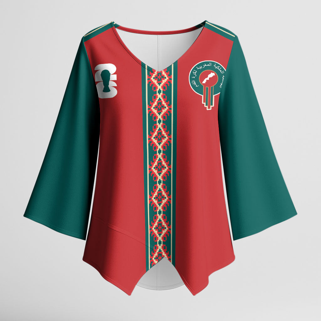 Custom Morocco Heritage Zellige Pattern Kimono Sleeve Blouse Atlas Lions World Football Supporter Edition