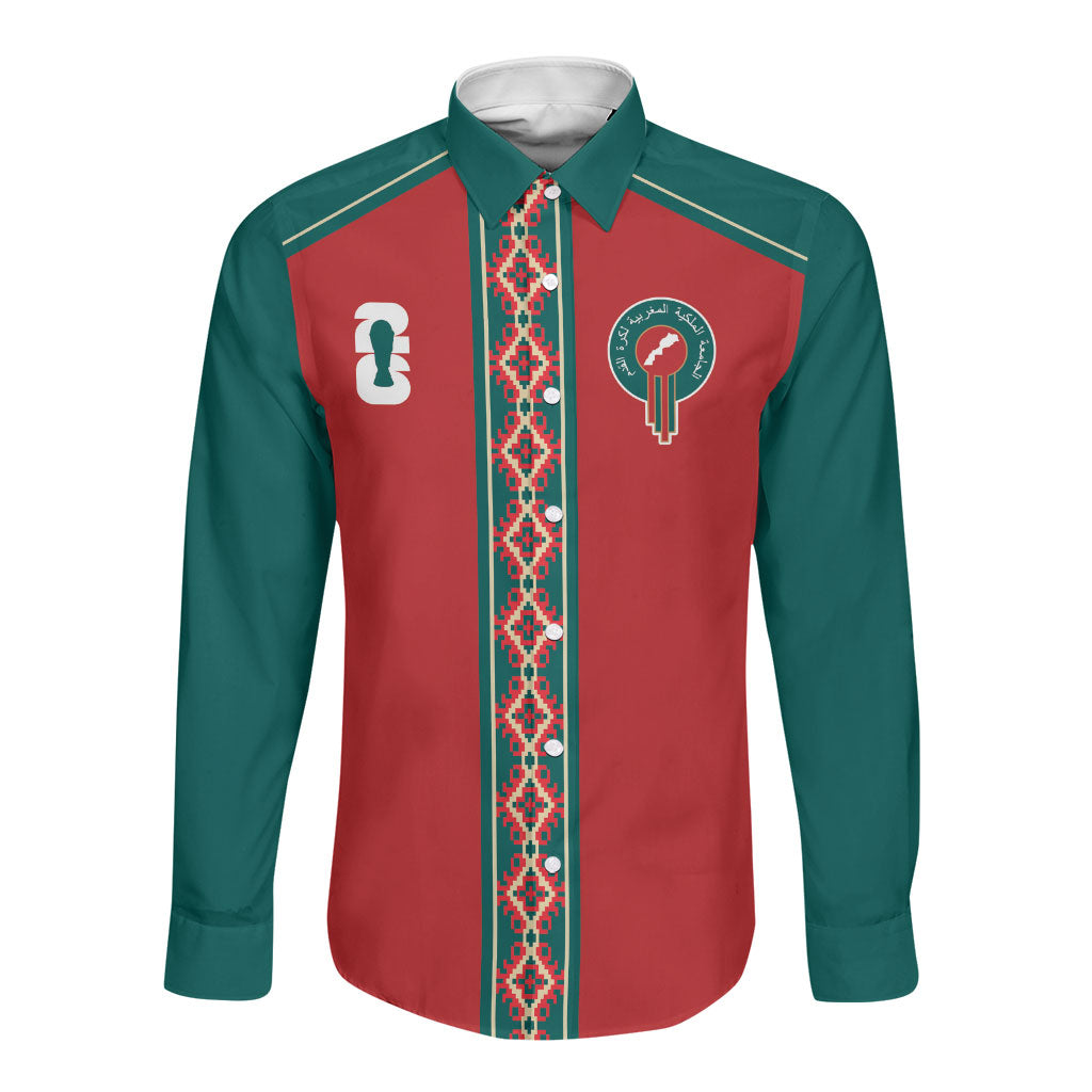 Custom Morocco Heritage Zellige Pattern Long Sleeve Button Shirt Atlas Lions World Football Supporter Edition