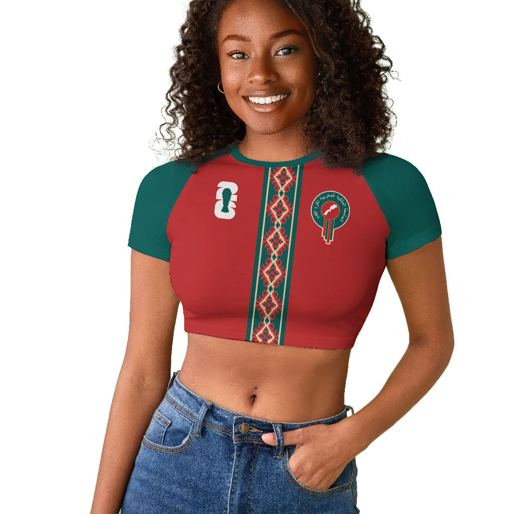 Custom Morocco Heritage Zellige Pattern Raglan Cropped T shirt Atlas Lions World Football Supporter Edition