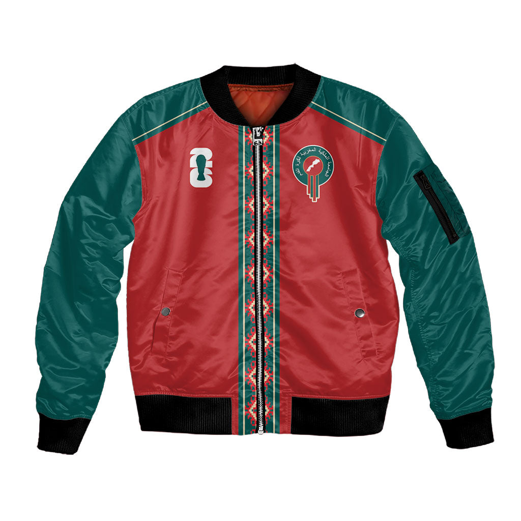 Custom Morocco Heritage Zellige Pattern Sleeve Zip Bomber Jacket Atlas Lions World Football Supporter Edition