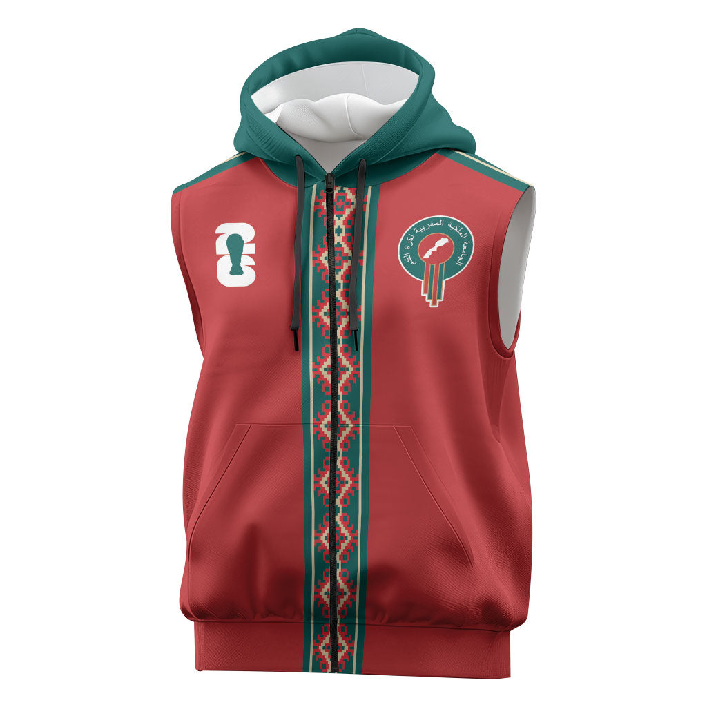 Custom Morocco Heritage Zellige Pattern Sleeveless Zip Hoodie Atlas Lions World Football Supporter Edition