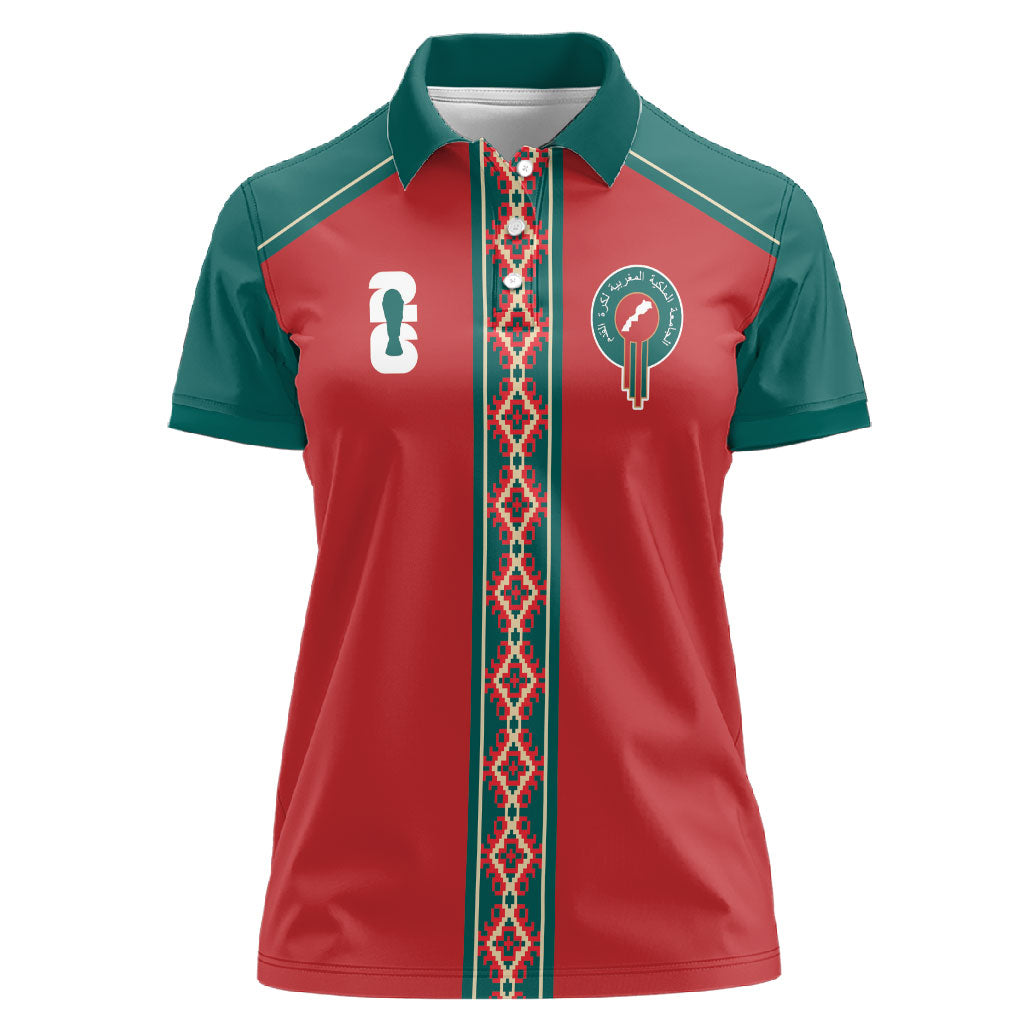 Custom Morocco Heritage Zellige Pattern Women Polo Shirt Atlas Lions World Football Supporter Edition