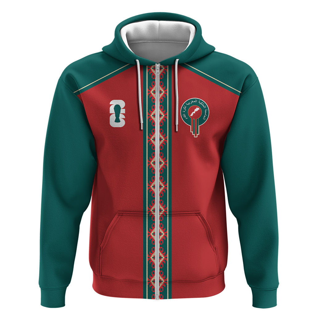 Custom Morocco Heritage Zellige Pattern Zip Hoodie Atlas Lions World Football Supporter Edition