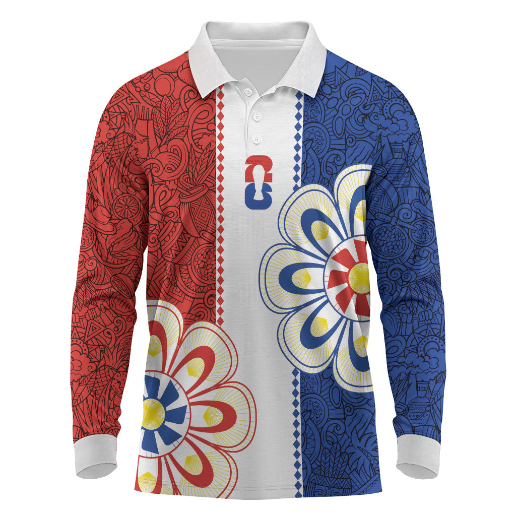 Vamos Paraguay Custom Long Sleeve Polo Shirt Nanduti Heritage Football Supporter