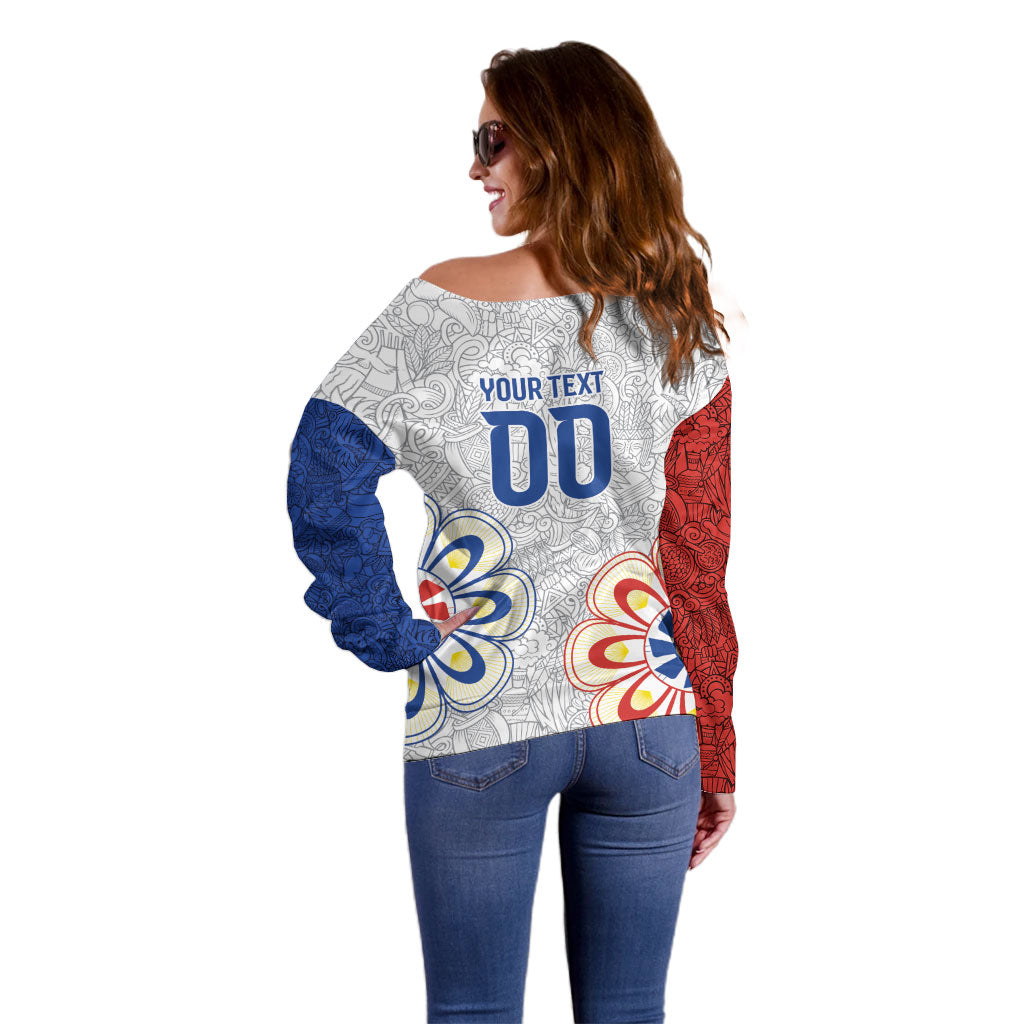 Vamos Paraguay Custom Off Shoulder Sweater Nanduti Heritage Football Supporter