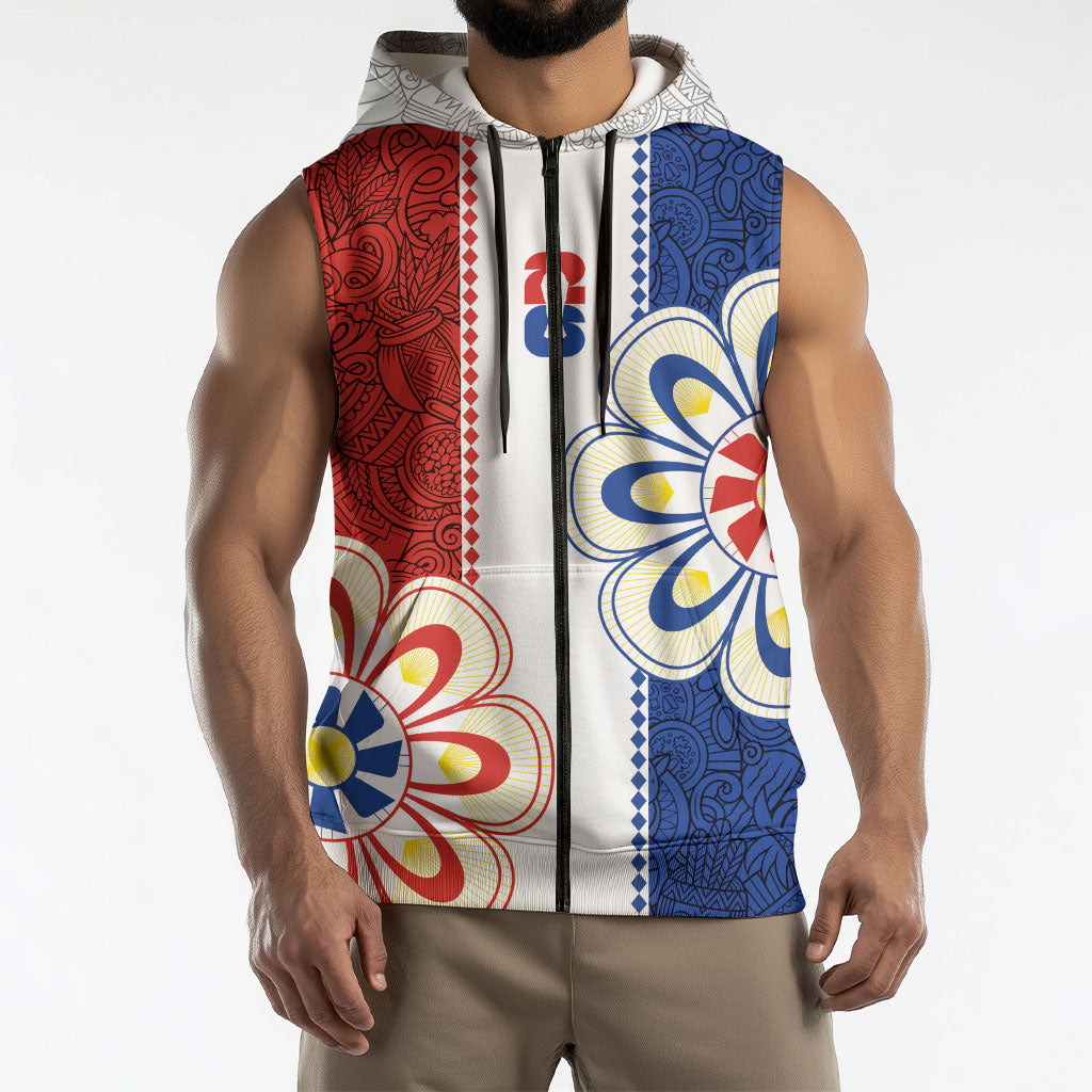 Vamos Paraguay Custom Sleeveless Zip Hoodie Nanduti Heritage Football Supporter