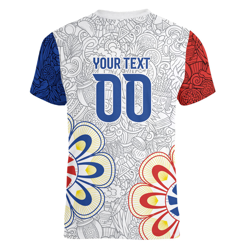 Vamos Paraguay Custom Women V-Neck T-Shirt Nanduti Heritage Football Supporter