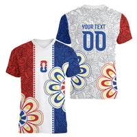 Vamos Paraguay Custom Women V-Neck T-Shirt Nanduti Heritage Football Supporter