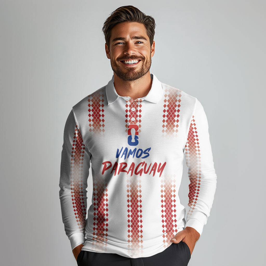 Vamos Paraguay Custom Long Sleeve Polo Shirt Ao Po'i Heritage Football Supporter