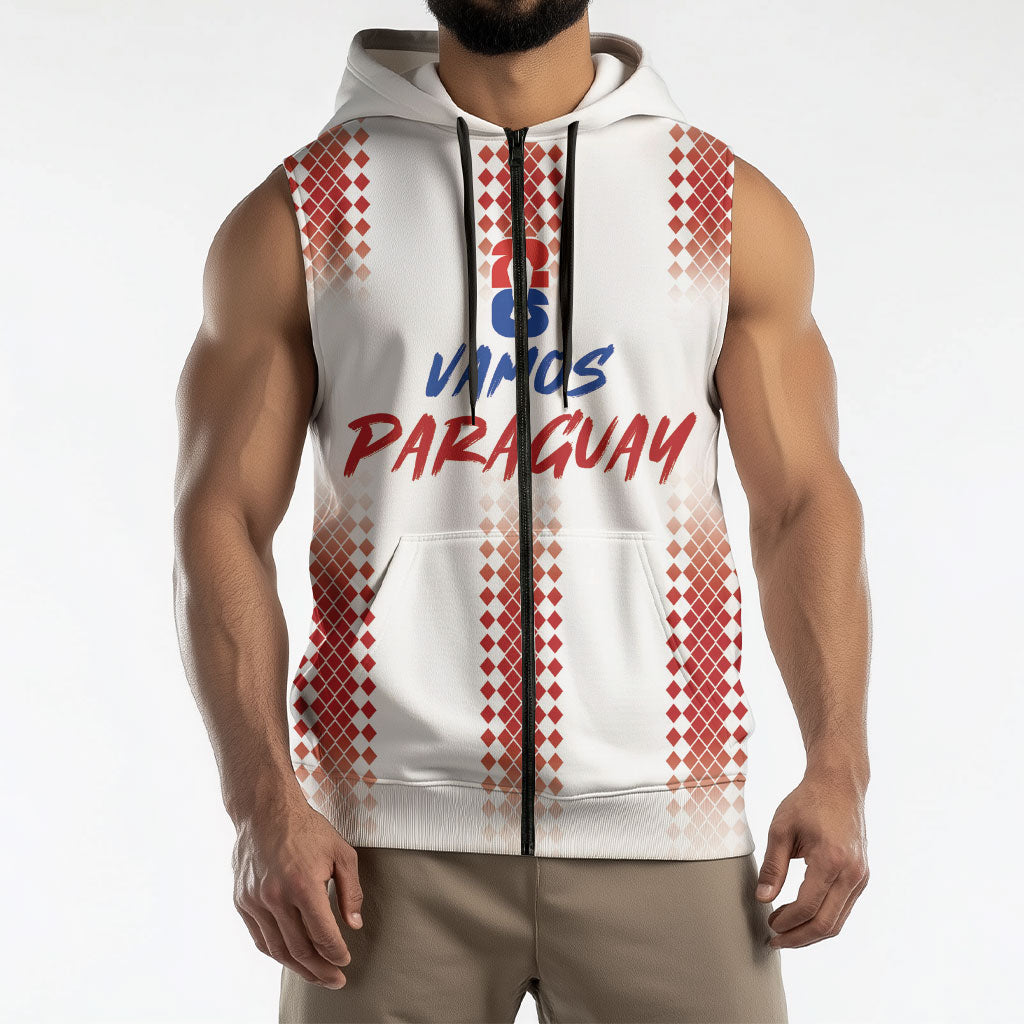 Vamos Paraguay Custom Sleeveless Zip Hoodie Ao Po'i Heritage Football Supporter