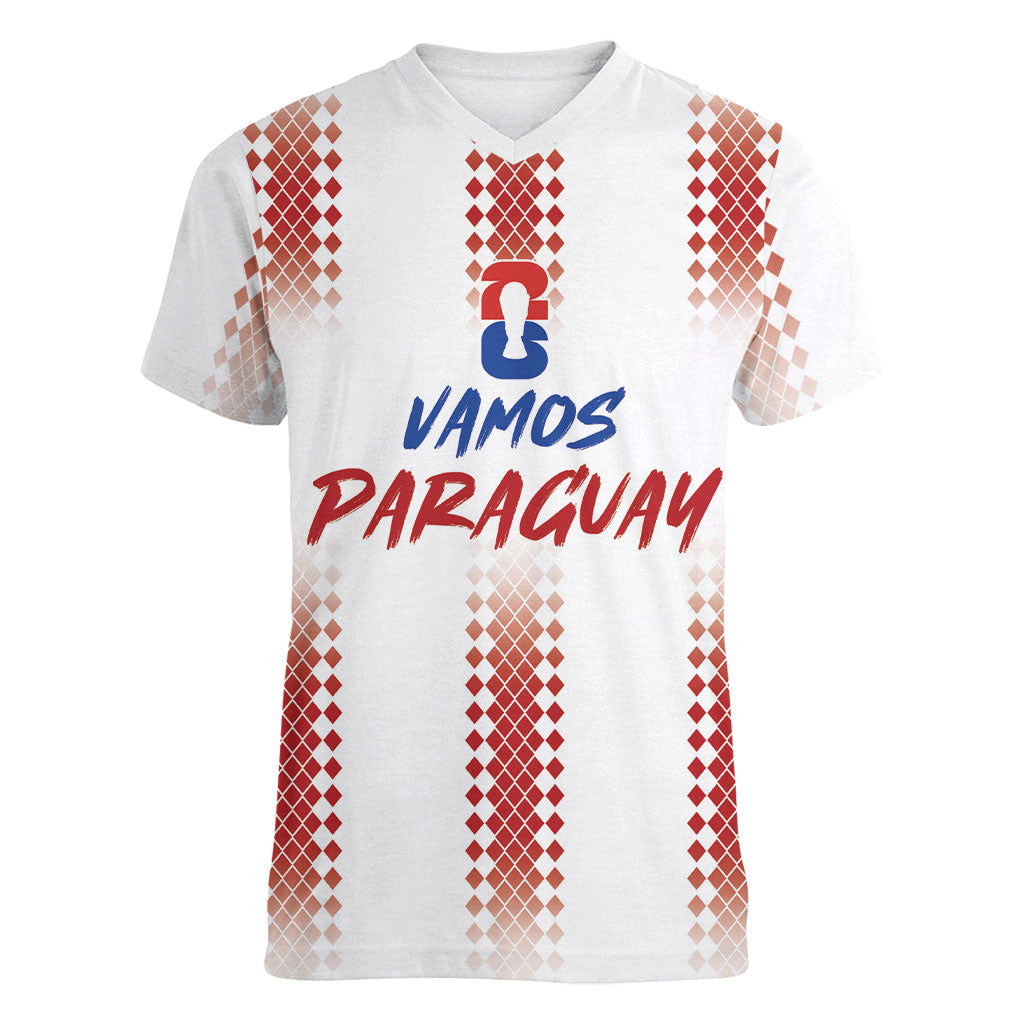 Vamos Paraguay Custom Women V-Neck T-Shirt Ao Po'i Heritage Football Supporter