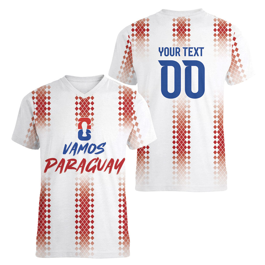 Vamos Paraguay Custom Women V-Neck T-Shirt Ao Po'i Heritage Football Supporter