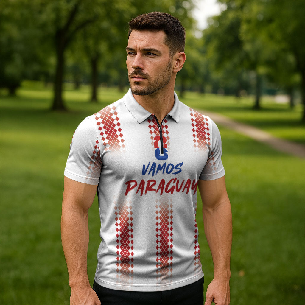 Vamos Paraguay Custom Zipper Polo Shirt Ao Po'i Heritage Football Supporter