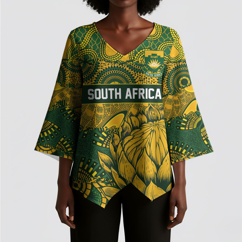 2026 Autumn Rugby Nations South Africa Custom Kimono Sleeve Blouse Indigenous Tribal Patchwork Motif