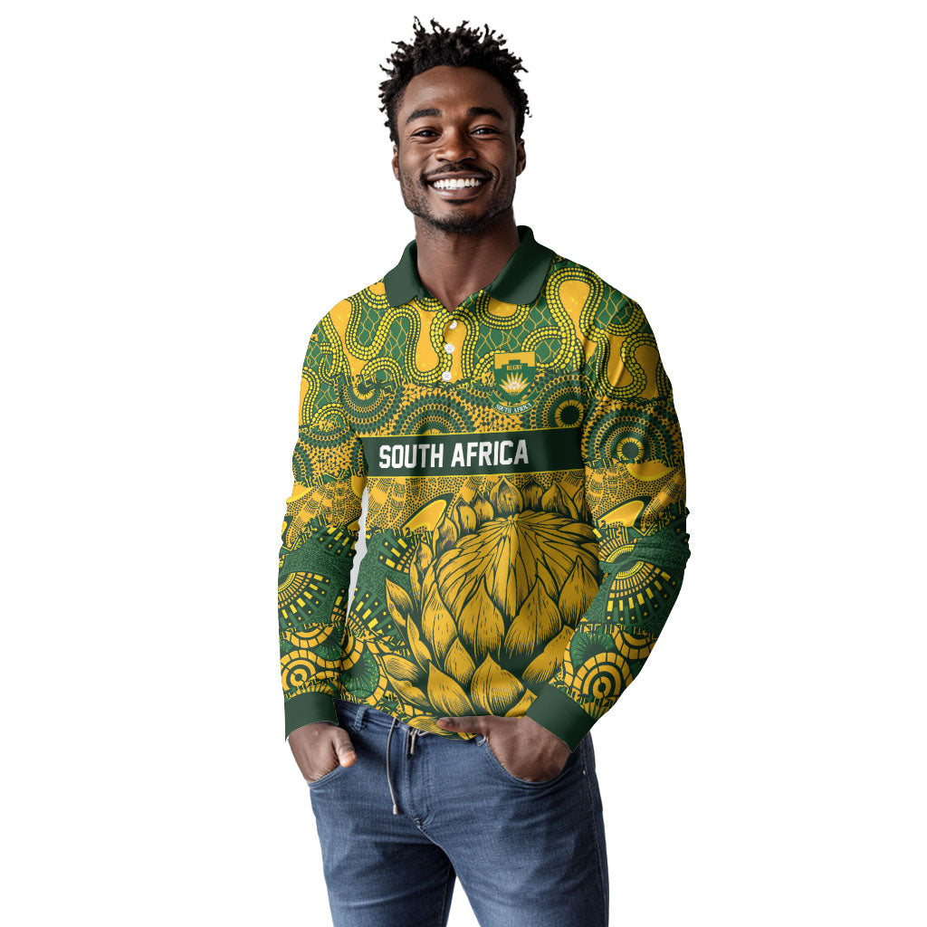 2026 Autumn Rugby Nations South Africa Custom Long Sleeve Polo Shirt Indigenous Tribal Patchwork Motif