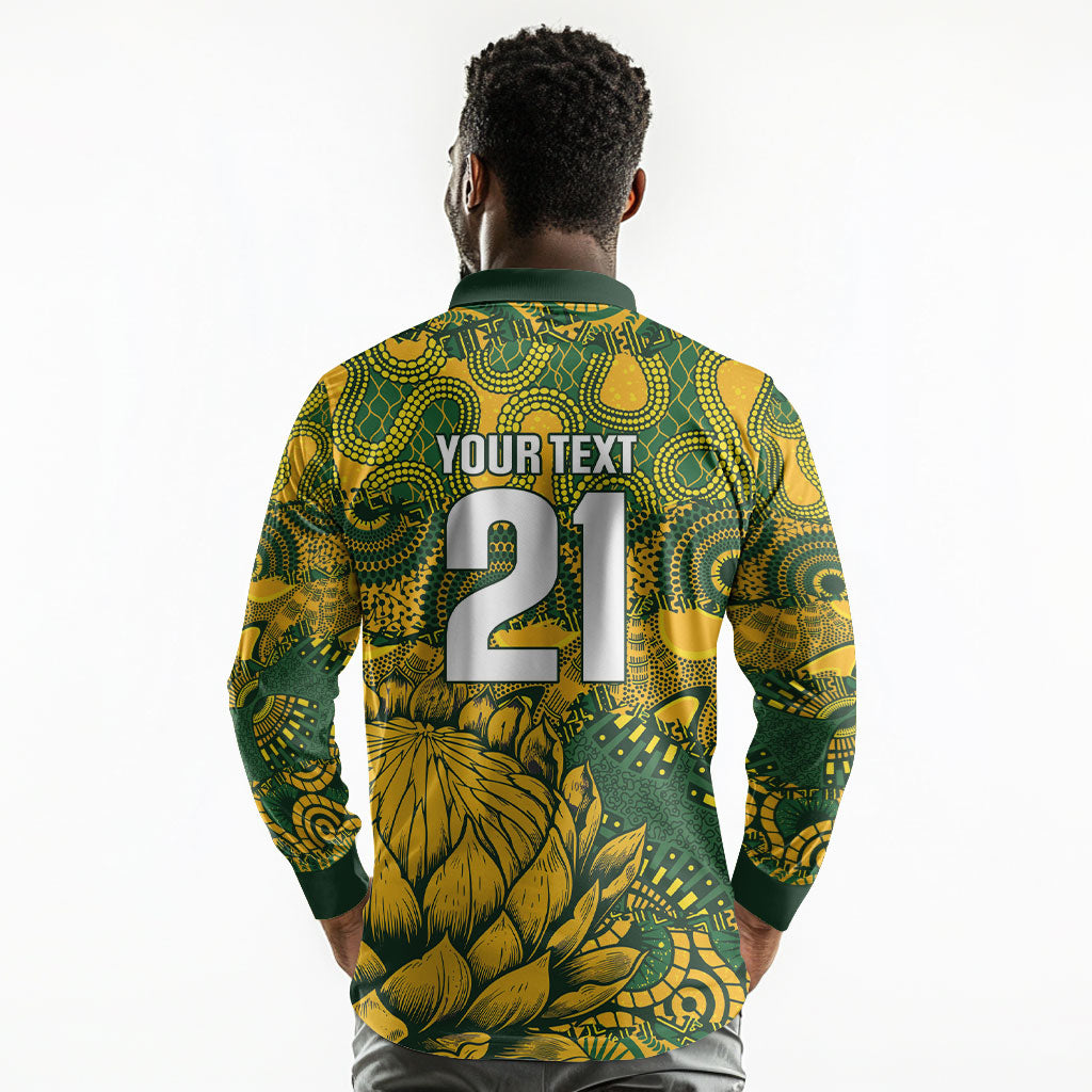 2026 Autumn Rugby Nations South Africa Custom Long Sleeve Polo Shirt Indigenous Tribal Patchwork Motif