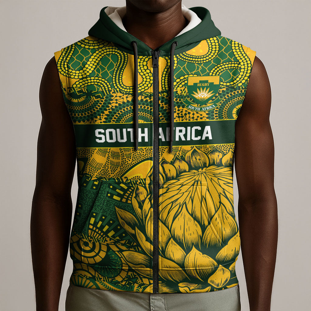 2026 Autumn Rugby Nations South Africa Custom Sleeveless Zip Hoodie Indigenous Tribal Patchwork Motif