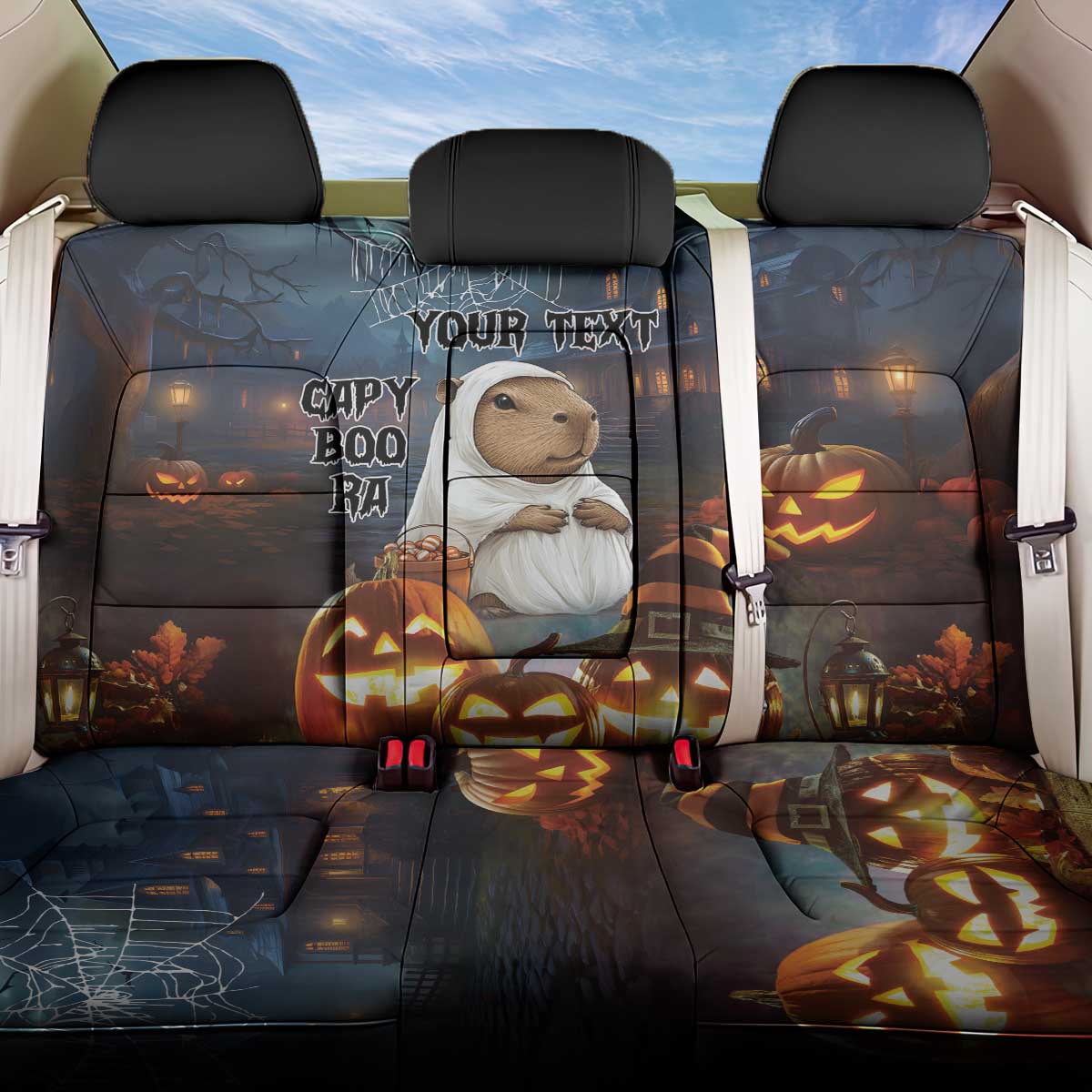 Capy-Boo-Ra Halloween Personalized Back Car Seat Cover Capybara Funny Spooky Ghost LT9 - Wonder Print Shop