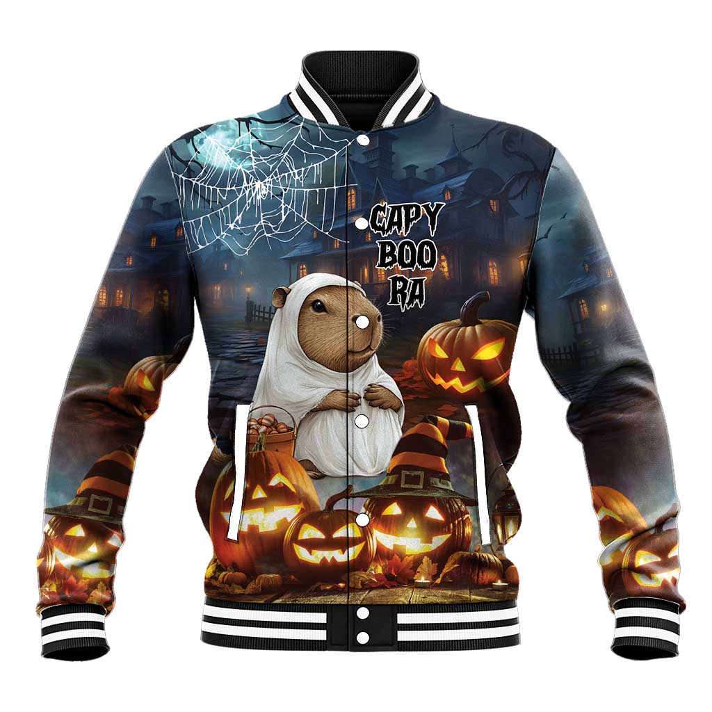 Capy-Boo-Ra Halloween Personalized Baseball Jacket Capybara Funny Spooky Ghost LT9 - Wonder Print Shop