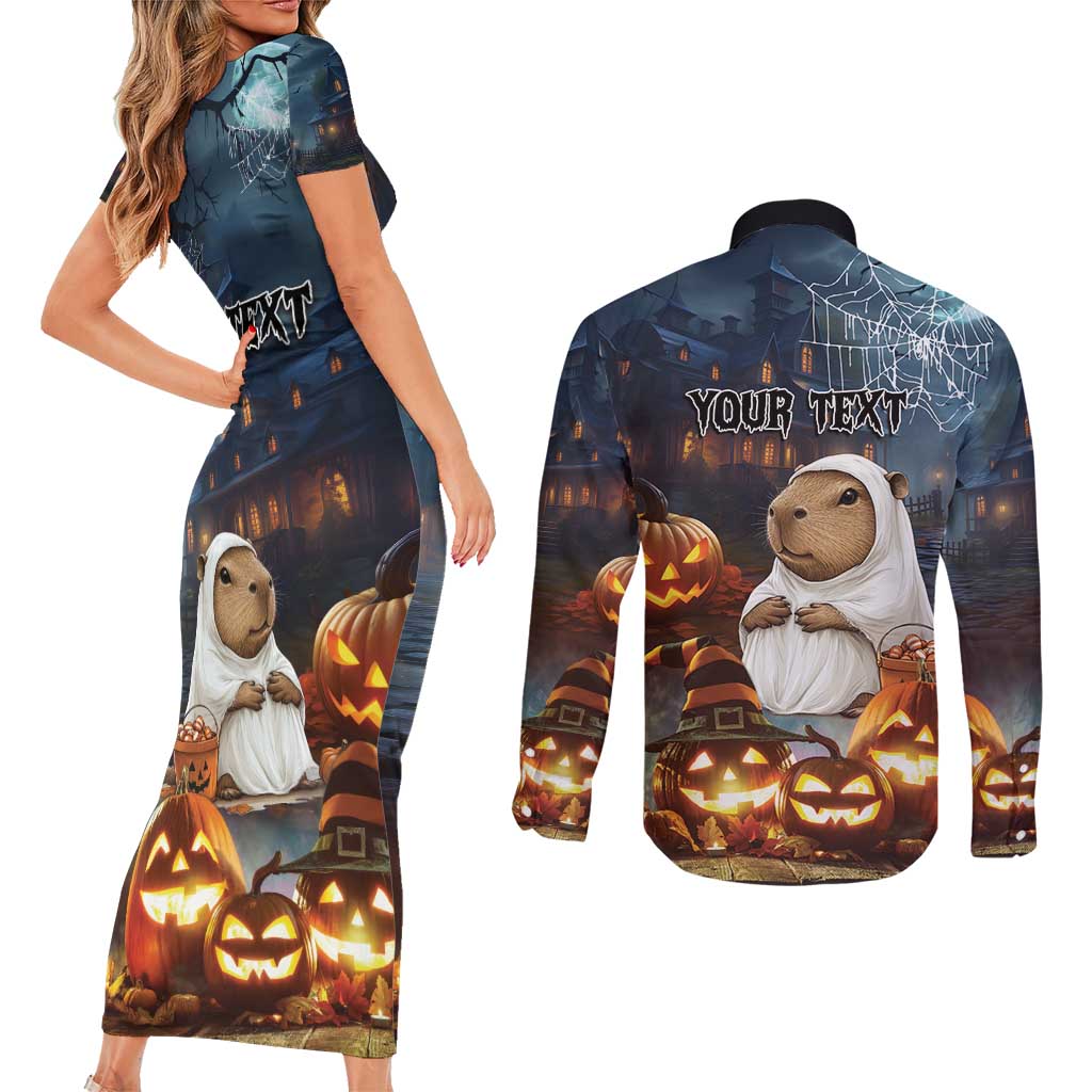 Capy-Boo-Ra Halloween Personalized Couples Matching Short Sleeve Bodycon Dress and Long Sleeve Button Shirt Capybara Funny Spooky Ghost LT9 - Wonder Print Shop