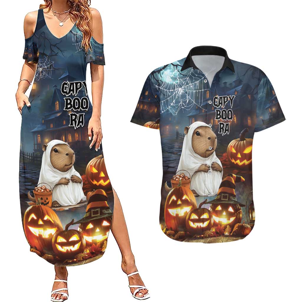 Capy-Boo-Ra Halloween Personalized Couples Matching Summer Maxi Dress and Hawaiian Shirt Capybara Funny Spooky Ghost LT9 - Wonder Print Shop