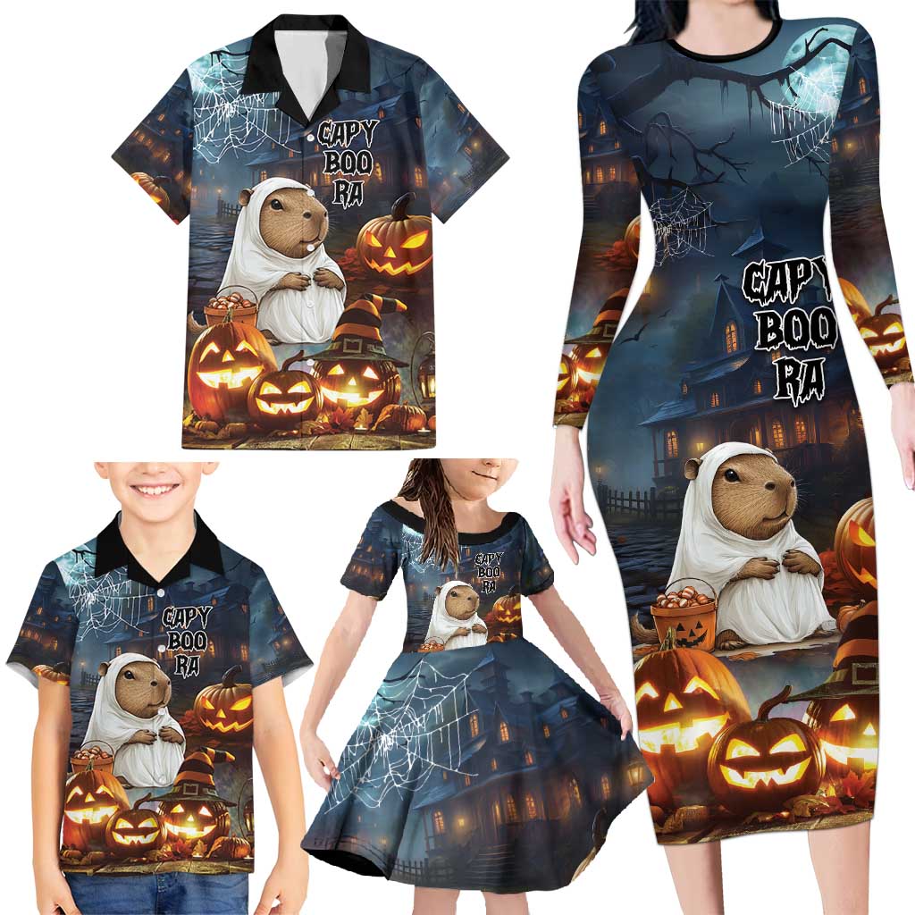 Capy-Boo-Ra Halloween Personalized Family Matching Long Sleeve Bodycon Dress and Hawaiian Shirt Capybara Funny Spooky Ghost LT9 - Wonder Print Shop