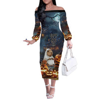 Capy-Boo-Ra Halloween Personalized Family Matching Off The Shoulder Long Sleeve Dress and Hawaiian Shirt Capybara Funny Spooky Ghost - Wonder Print Shop