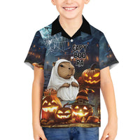 Capy-Boo-Ra Halloween Personalized Family Matching Off The Shoulder Long Sleeve Dress and Hawaiian Shirt Capybara Funny Spooky Ghost - Wonder Print Shop
