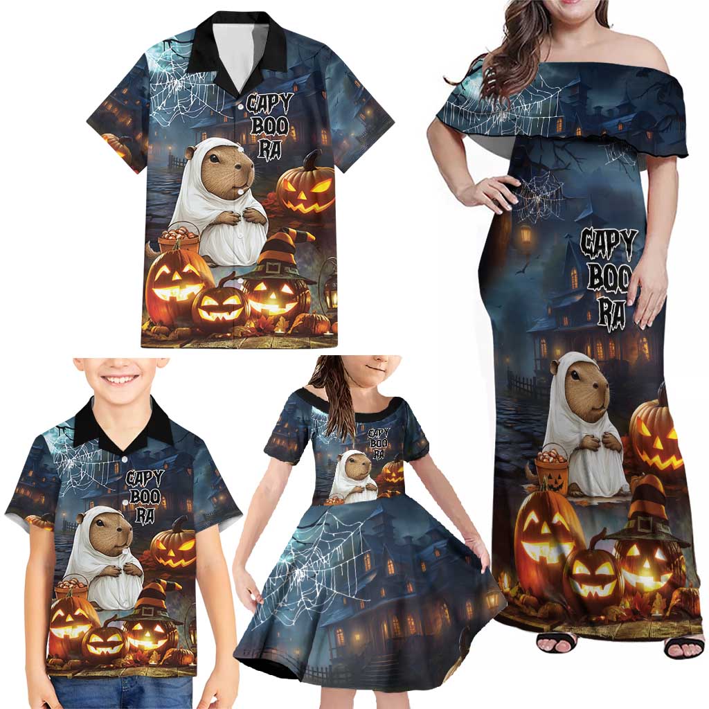 Capy-Boo-Ra Halloween Personalized Family Matching Off Shoulder Maxi Dress and Hawaiian Shirt Capybara Funny Spooky Ghost LT9 - Wonder Print Shop