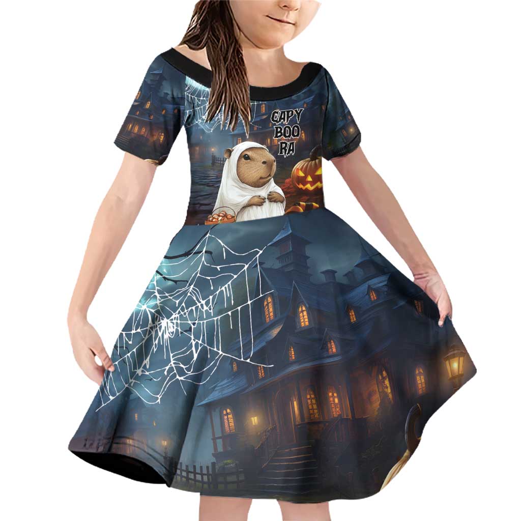 Capy-Boo-Ra Halloween Personalized Family Matching Off Shoulder Short Dress and Hawaiian Shirt Capybara Funny Spooky Ghost LT9 - Wonder Print Shop