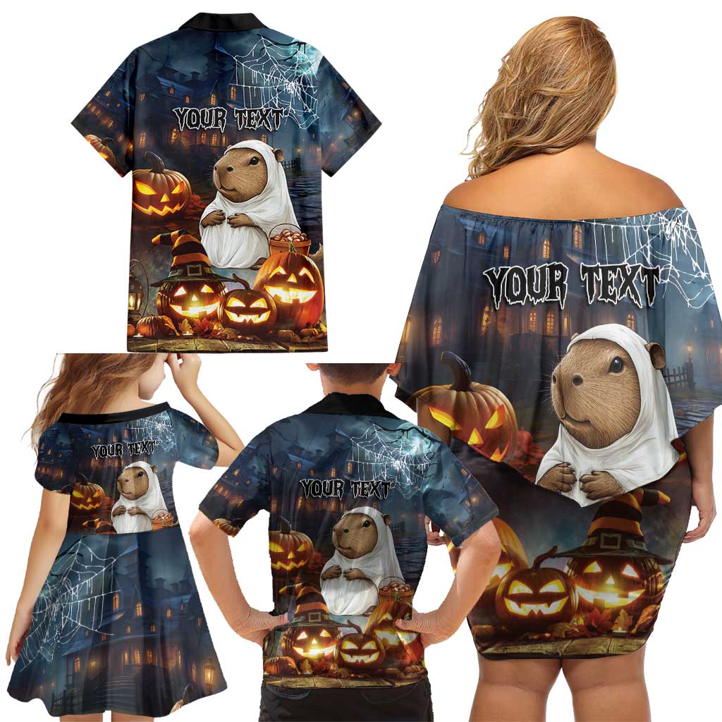 Capy-Boo-Ra Halloween Personalized Family Matching Off Shoulder Short Dress and Hawaiian Shirt Capybara Funny Spooky Ghost LT9 - Wonder Print Shop