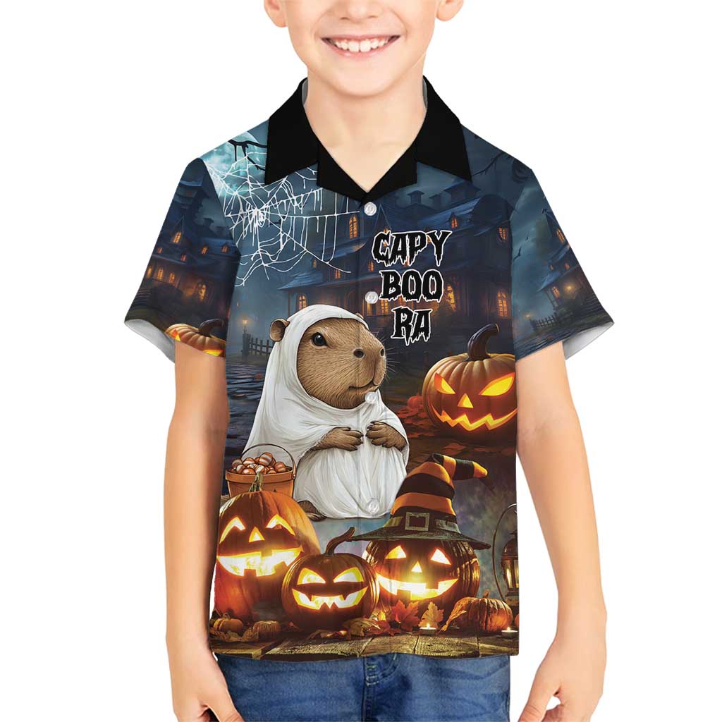 Capy-Boo-Ra Halloween Personalized Family Matching Off Shoulder Short Dress and Hawaiian Shirt Capybara Funny Spooky Ghost LT9 - Wonder Print Shop