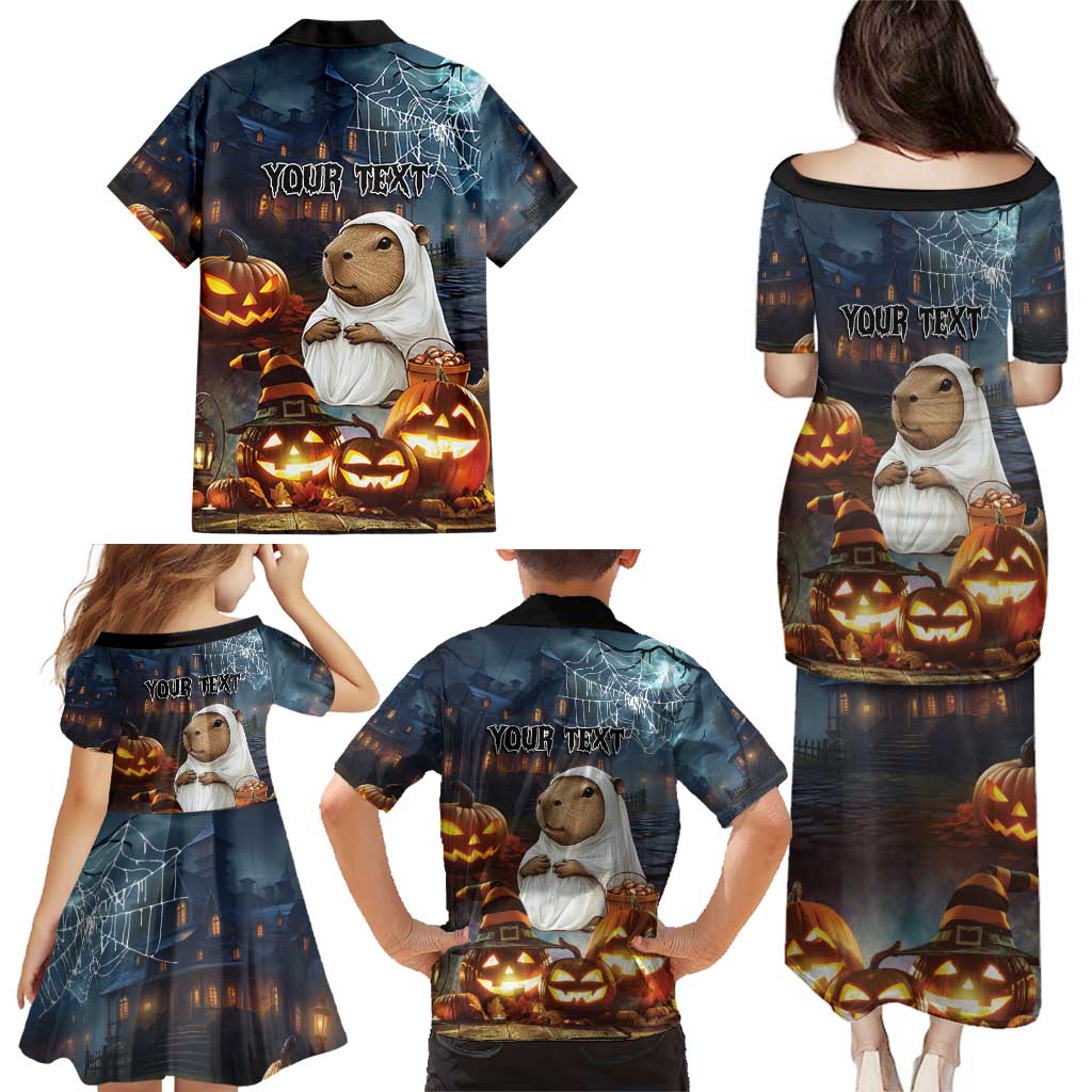 Capy-Boo-Ra Halloween Personalized Family Matching Puletasi and Hawaiian Shirt Capybara Funny Spooky Ghost - Wonder Print Shop