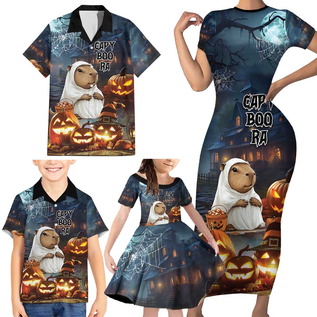 Capy-Boo-Ra Halloween Personalized Family Matching Short Sleeve Bodycon Dress and Hawaiian Shirt Capybara Funny Spooky Ghost - Wonder Print Shop