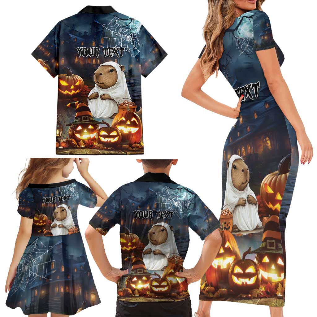 Capy-Boo-Ra Halloween Personalized Family Matching Short Sleeve Bodycon Dress and Hawaiian Shirt Capybara Funny Spooky Ghost - Wonder Print Shop