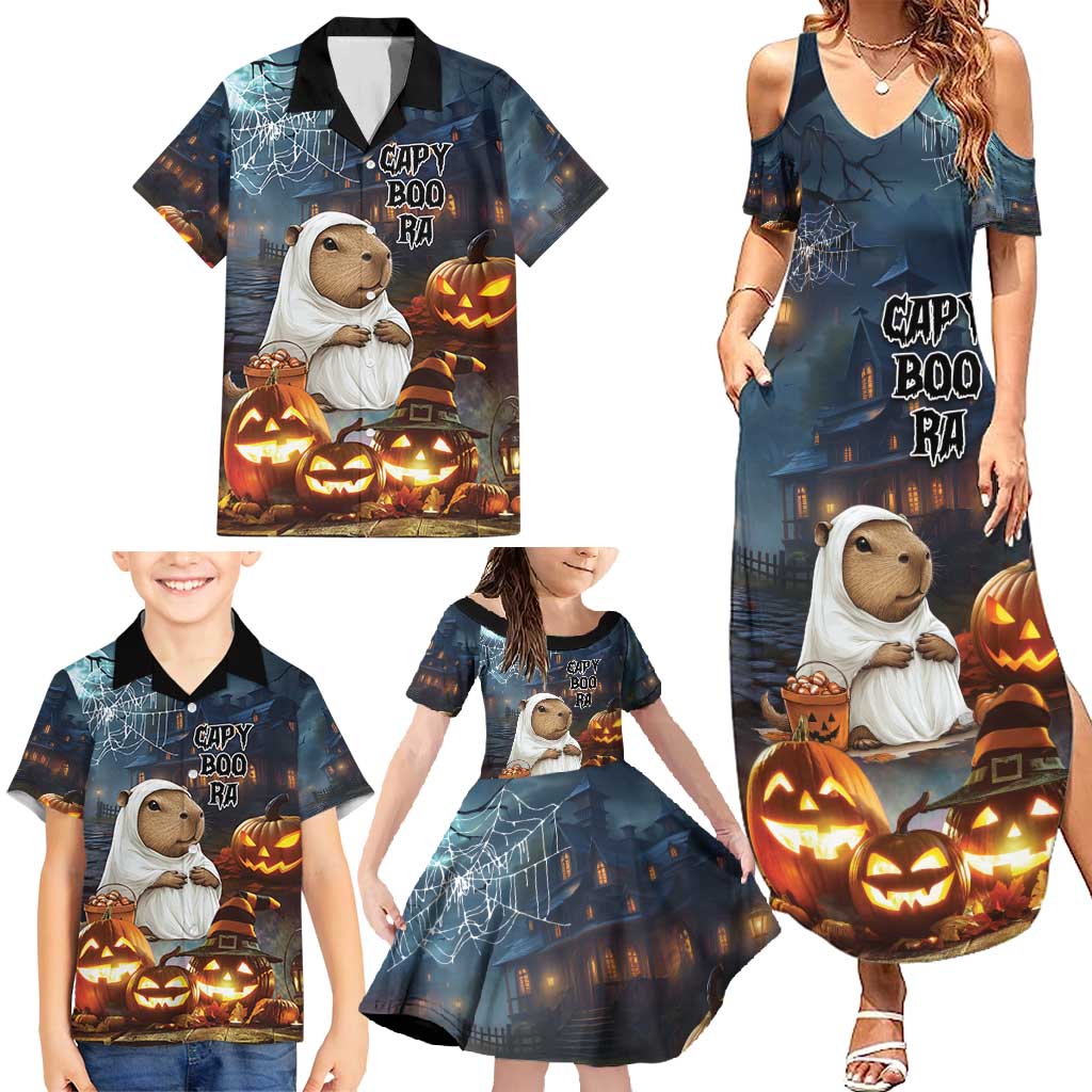 Capy-Boo-Ra Halloween Personalized Family Matching Summer Maxi Dress and Hawaiian Shirt Capybara Funny Spooky Ghost - Wonder Print Shop