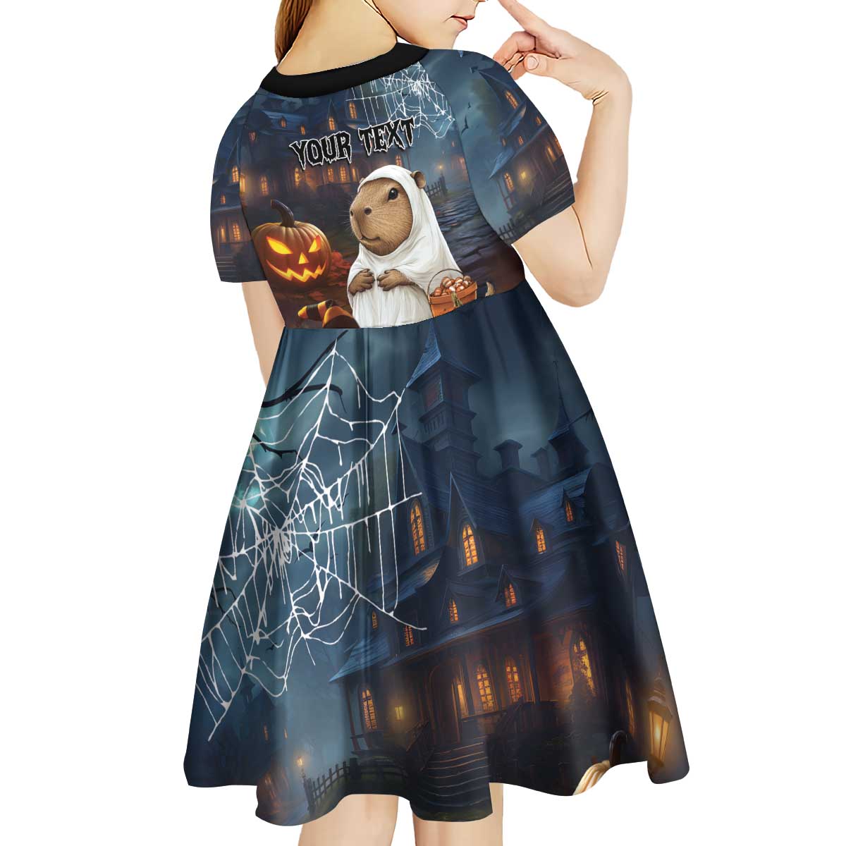 Capy-Boo-Ra Halloween Personalized Kid Short Sleeve Dress Capybara Funny Spooky Ghost - Wonder Print Shop