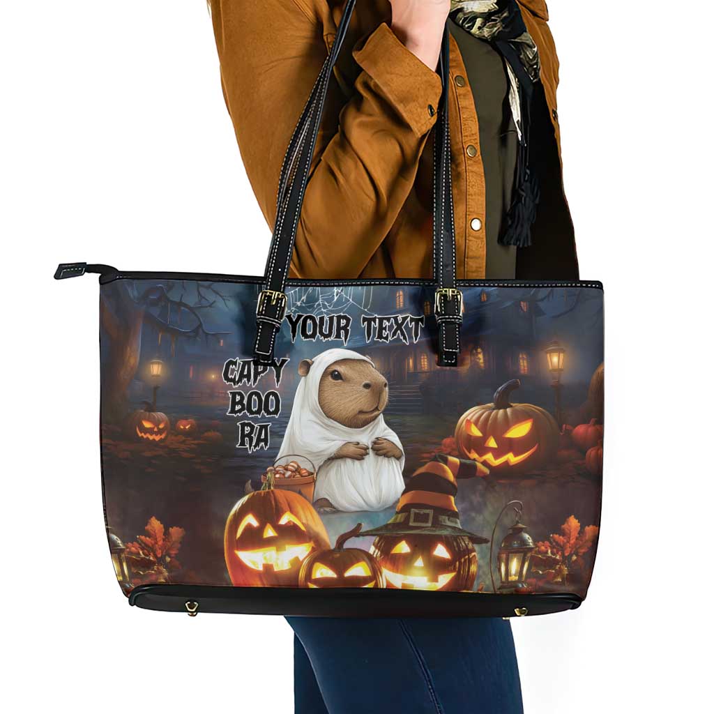 Capy-Boo-Ra Halloween Personalized Leather Tote Bag Capybara Funny Spooky Ghost - Wonder Print Shop