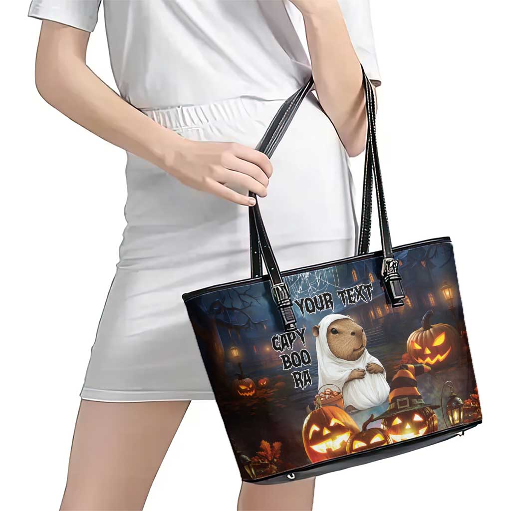 Capy-Boo-Ra Halloween Personalized Leather Tote Bag Capybara Funny Spooky Ghost - Wonder Print Shop