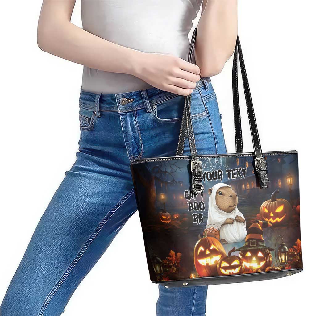 Capy-Boo-Ra Halloween Personalized Leather Tote Bag Capybara Funny Spooky Ghost - Wonder Print Shop
