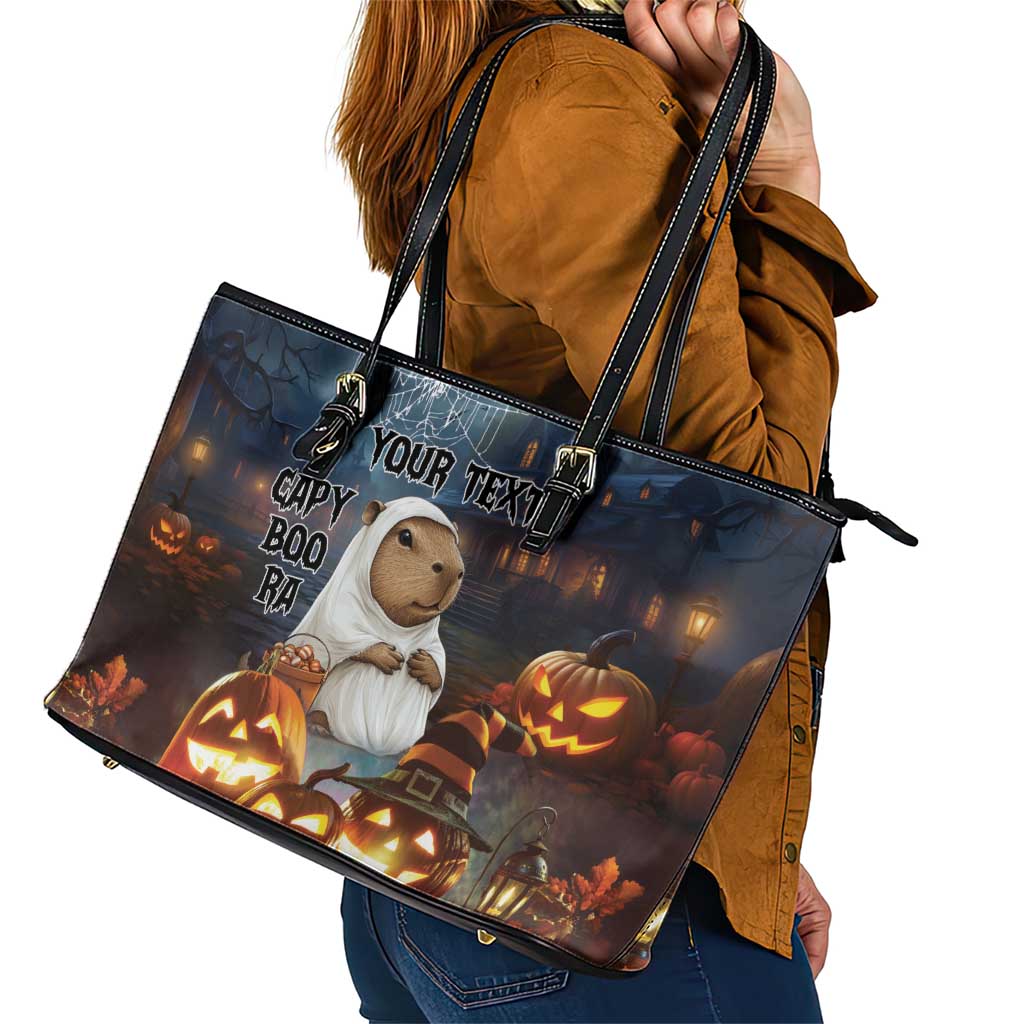 Capy-Boo-Ra Halloween Personalized Leather Tote Bag Capybara Funny Spooky Ghost - Wonder Print Shop