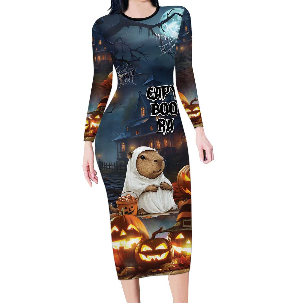 Capy-Boo-Ra Halloween Personalized Long Sleeve Bodycon Dress Capybara Funny Spooky Ghost - Wonder Print Shop