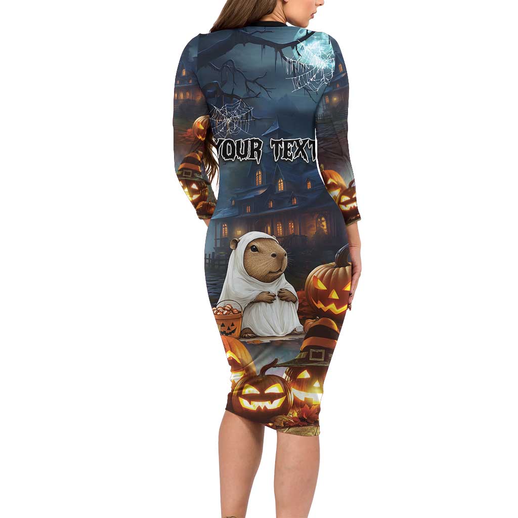 Capy-Boo-Ra Halloween Personalized Long Sleeve Bodycon Dress Capybara Funny Spooky Ghost - Wonder Print Shop
