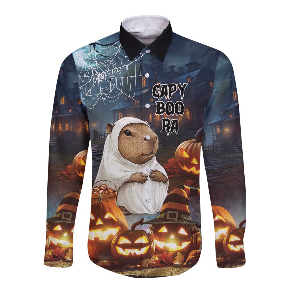 Capy-Boo-Ra Halloween Personalized Long Sleeve Button Shirt Capybara Funny Spooky Ghost - Wonder Print Shop
