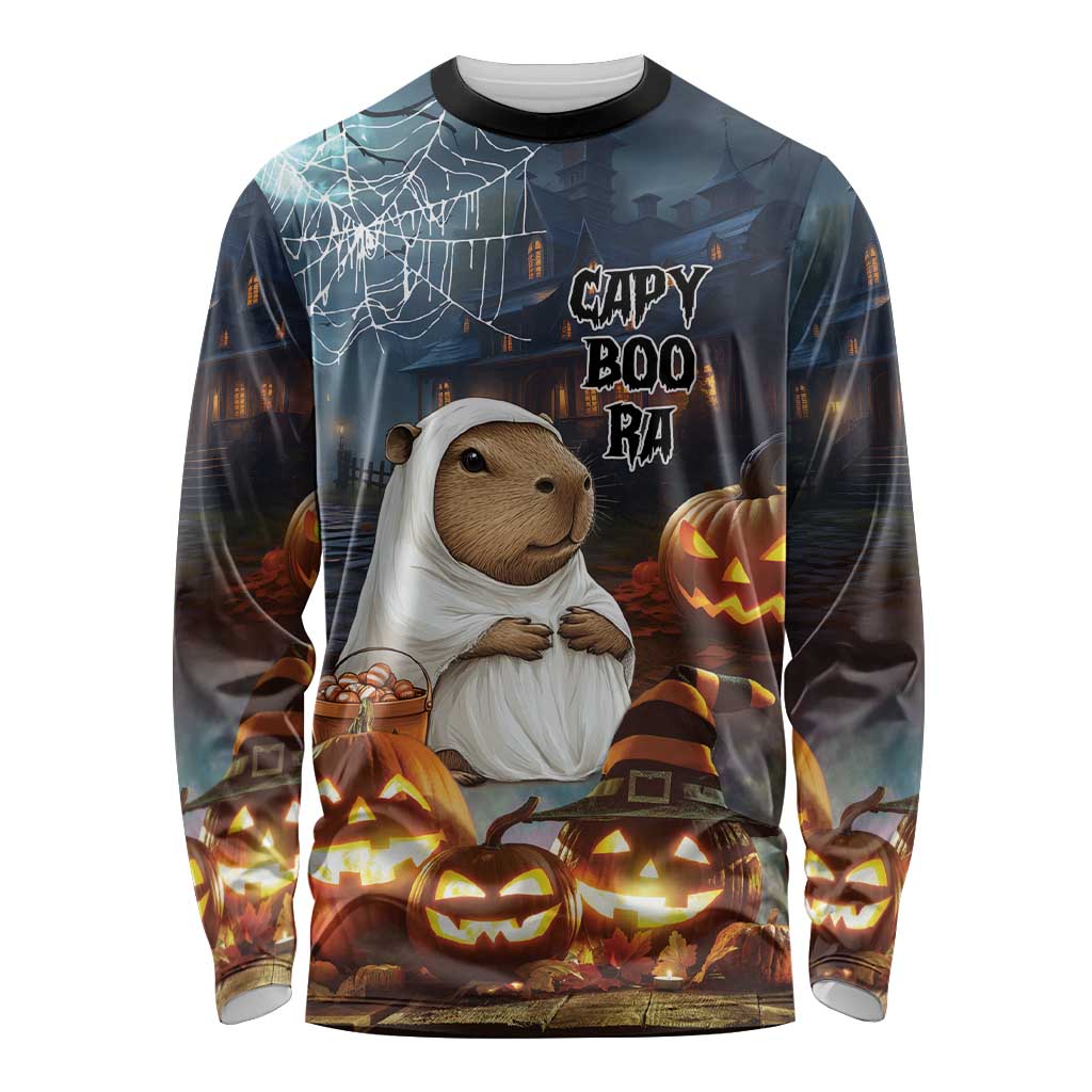 Capy-Boo-Ra Halloween Personalized Long Sleeve Shirt Capybara Funny Spooky Ghost - Wonder Print Shop